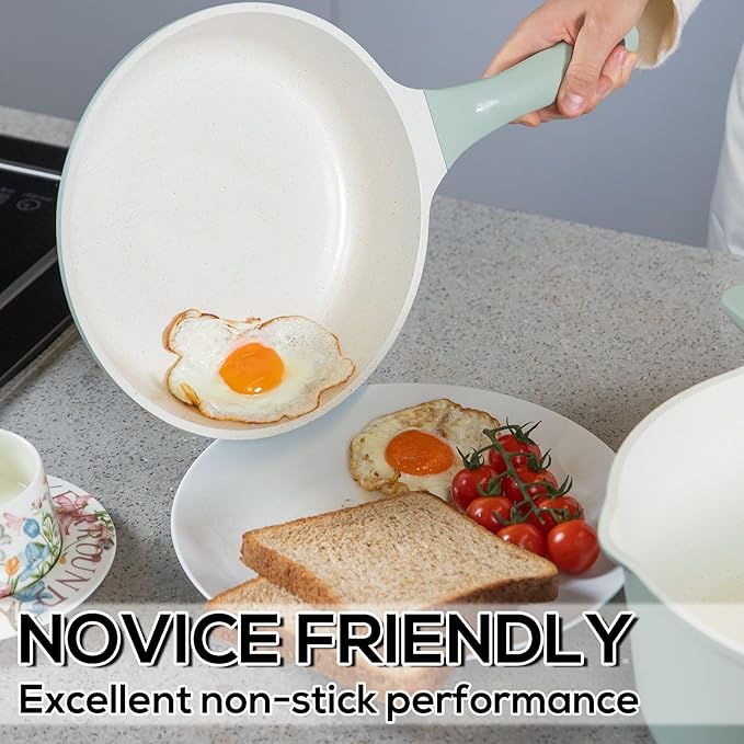 Romswi 23pcs Pots and Pans Set Non Stick, Kitchen Cookware Set with Casserole, Frying & Saucepans, Oven Safe & Stovetop Agnostic (Gas, Electric & Induction) - Green