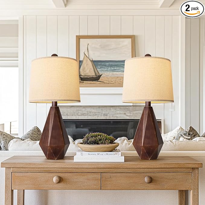 PoKat 20.25" Farmhouse Table Lamps Set of 2 for Night Stands, Vintage Bedside Lamps for Bedroom Living Room, Modern Bedroom Lamps for End Table, Suitable for Small Place, Antique Brown