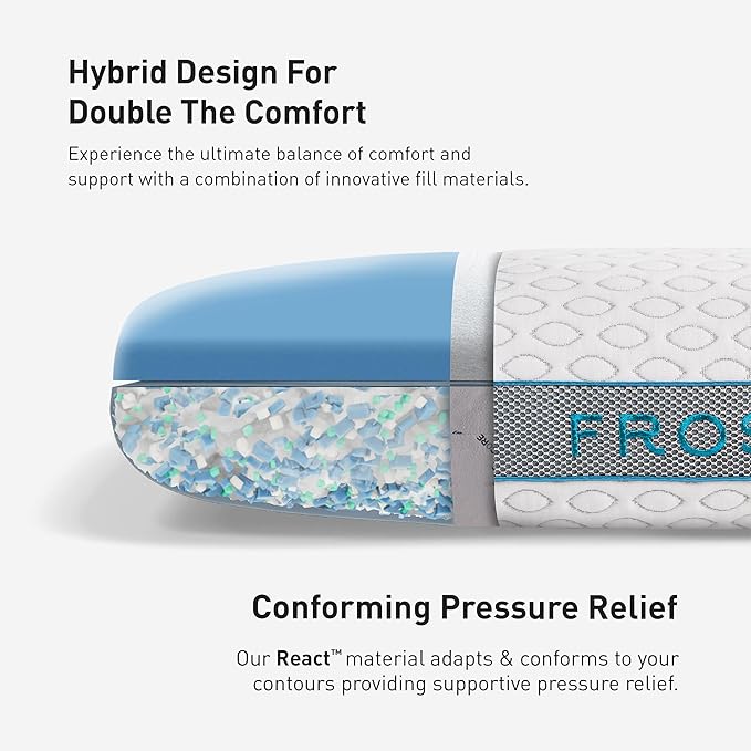 Bedgear Frost Performance Pillow - Size 3.0 - Cooling Bed Pillow for Hot Sleepers - Medium Firmness Pillow for All Sleep Positions, Hypoallergenic, Washable & Removable Cover - 20" W x 26" L x 6.50" H
