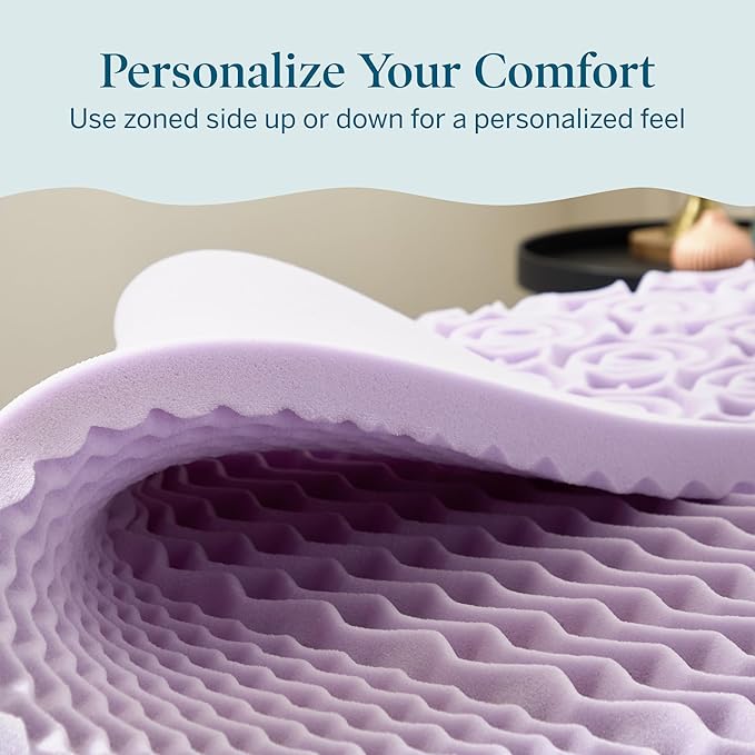 Lucid Lavender Infused 2 Inch Memory Foam Mattress Topper - Twin XL Size - Plush Feel - 5 Convoluted Zones - CertiPUR Certified - New Home Owner & Dorm Room Essentials