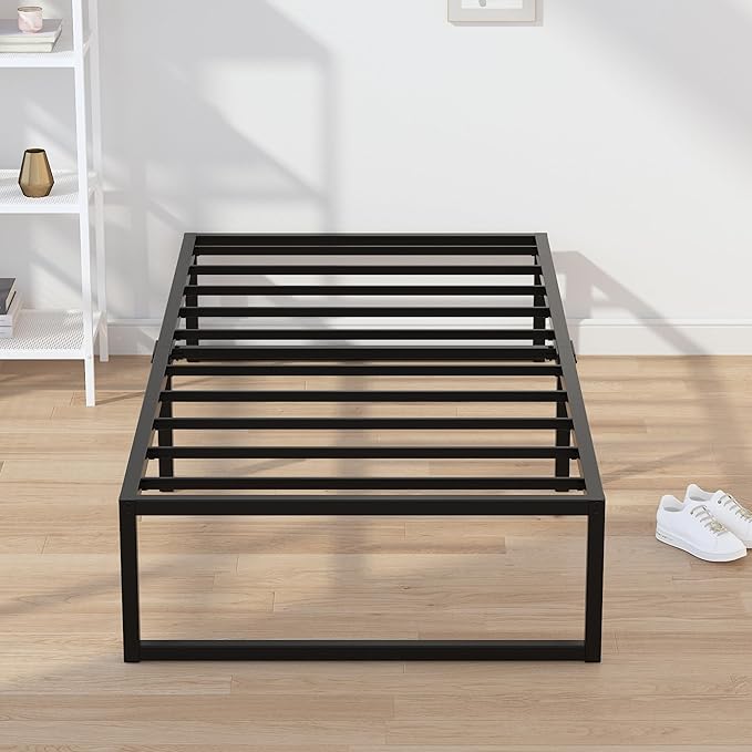 EMODA 14 Inch Narrow Twin Bed Frame 30x75, Heavy Duty Metal Platform No Box Spring Needed, Easy Assembly Noise Free, Black