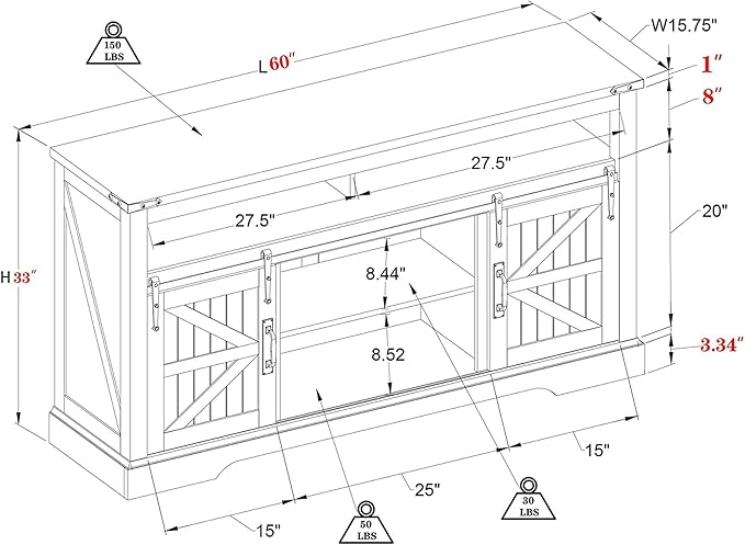 OKD Farmhouse TV Stand for 65+ Inch TV, 33" Tall Highboy Entertainment Center w/Sliding Barn Door, Rustic Media Console w/Storage Shelves, Wood Television Stand for Living Room, Light Rustic Oak