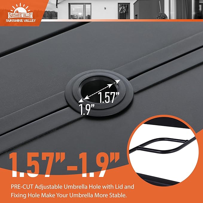 7 Piece Patio Dining Sets for 6, Metal Outdoor Table and Chairs Set with 1 Patio Dining Table(1.57-1.9" Hole) and 6 Textilene Patio Dining Chairs, Outdoor Dining Set for Deck Backyard