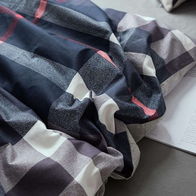 Luxlovery Navy Plaid Comforter Set Queen Navy Blue Buffalo Bedding Set Full Grid Checkered Blanket Quilts Soft Breathable Tartan Dark Blue Comforter Set with 2 Pillowcases