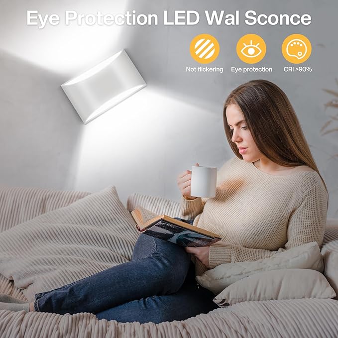 4 Pack Wall Sconces Indoor White Modern LED Wall Sconce Hardwired Up and Down Wall Light Fixture for Bedroom Hallway Corridor Cool White 6000K(with G9 Bulbs)