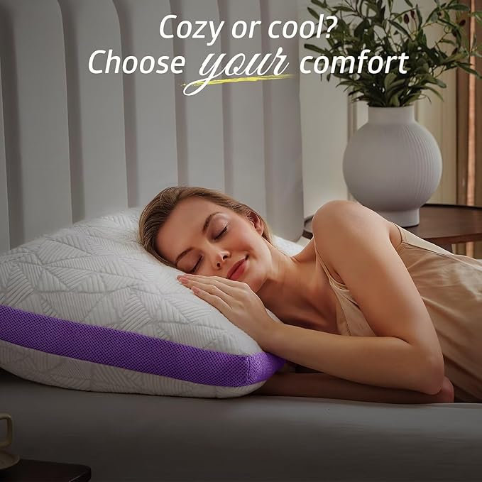 BETU Cooling Pillow King Size, Shredded Memory Foam Pillows for Hot Sleepers, Adjustable Firm Bed Pillows, Hotel Collection Side Sleeper Pillow for Back Pain, Neck, Purple, 20”x36”