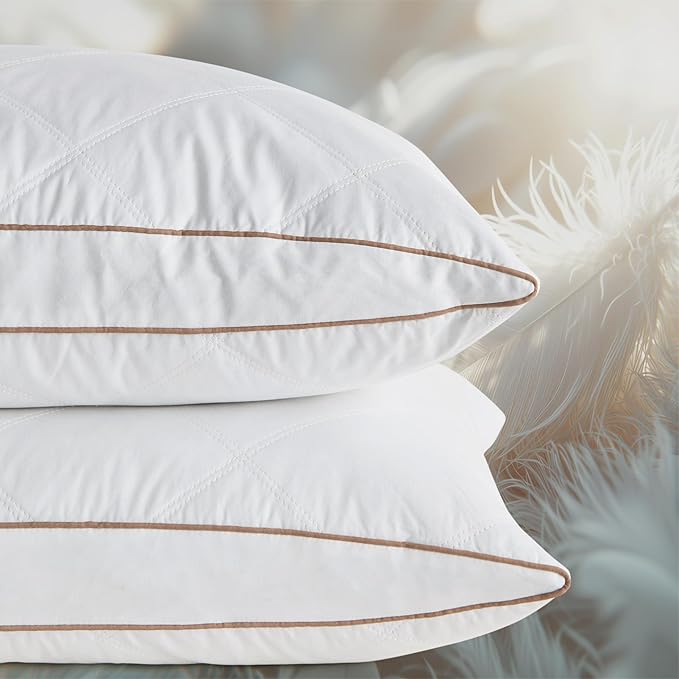WOLKI Goose Down Feather Pillows, Pillows Standard Size Set of 2, 100% Soft Cotton Cover Bed Pillows, Hotel Pillow for Back, Stomach or Side Sleepers