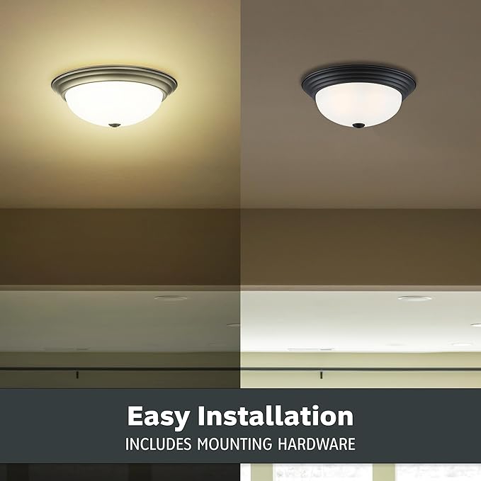 DESIGNERS FOUNTAIN Reedley 2-Lights Flush Mount Ceiling Light, 11 Inch Lighting Fixture for Kitchen, Bedroom, Bathroom, and Hallway, Matte Black with Etched Glass, 1257S-MB-W