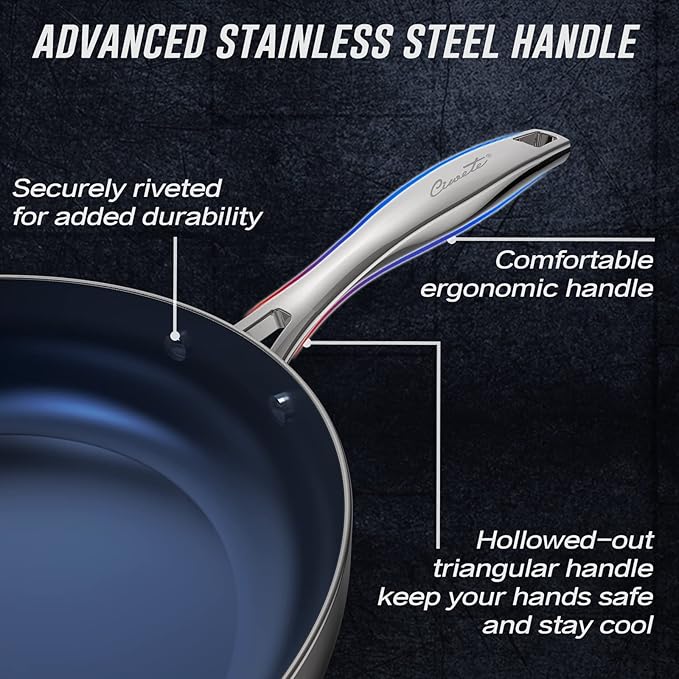 8 Inch Frying Pan Tri-Ply Stainless Steel & Nonstick, 8" Omelet Pan PFAS-Free, Skillet with Stainless Steel Cool Handle, 8 Non Stick Fry Pan, Oven Safe, Dark Blue