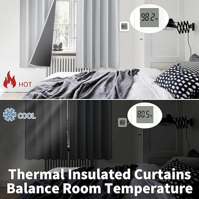 BGment Light Grey 100% Blackout Curtains 72 Inches Long with Reducing Noise Liner, Rod Pocket and Back Tab Double Layer Full Room Darkening Window Curtain for Bedroom, 2 Panels, Each 42 x 72 Inch