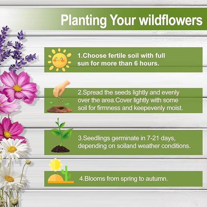 160000+ Wildflower Seeds Planting - 4oz Varieties Including Sunflower, Lavender, Zinnia & More, Attracts Bees & Butterflies, High Germination Rate, Easy to Grow for Garden, Balcony