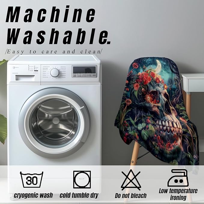 Gothic Floral Skull Blanket Gifts for Adults and Kids Halloween Throw Blankets for Bed Room Couch Soft Lightweight Warm Cozy Throws Decor 50x60in