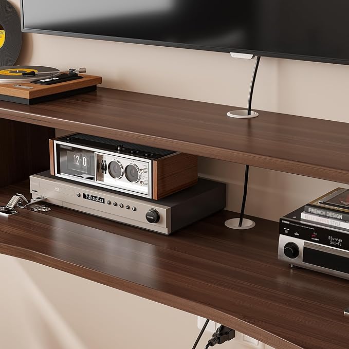 Floating TV Stand,55'' Wall Mounted TV Cabinet,Floating TV Console,Under TV Shelf with 1 Door and 2 Cabinets for TVs up to 65''(Walnut)