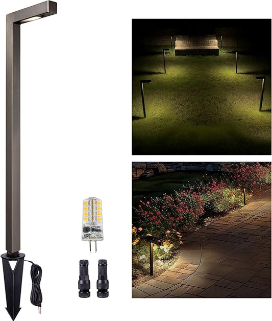 Landscape Path Lights Brass, 12V Low Voltage Pathway Lights Wired, Outdoor Garden Lights LED Waterproof, L Shape Bronze for Yard Walkway Driveway with 3W 270LM 2700K G4 Bulb
