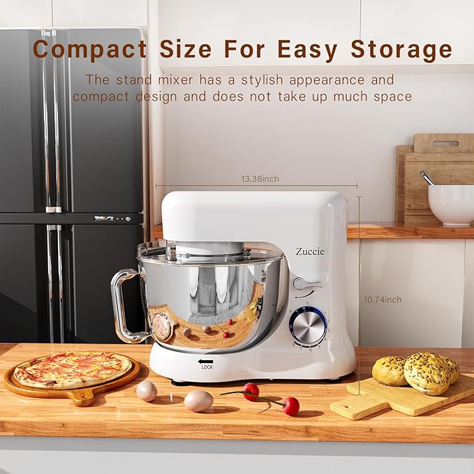 Stand Mixer, Zuccie 4.8QT Kitchen Electric Stand Mixer, 380W Motor Power Food Mixer, 8+P-Speed Dough Mixer with Dough Hook, Wire Whip & Beater, White