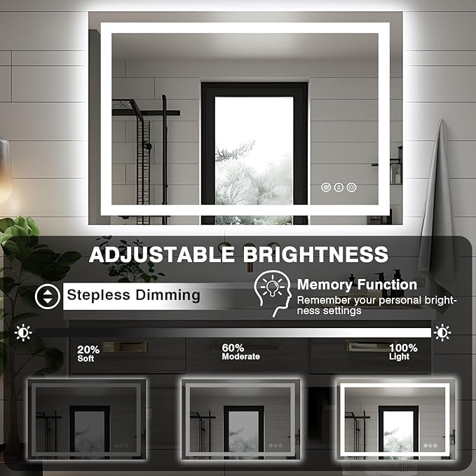 44"x30" Bathroom Light up Mirror, Double Bright Lights, Anti-Fog Vanity Mirror with Lights, Stepless Dimmable Illuminated Mirror, Touch Control, Waterproof (Horizontal/Vertical)