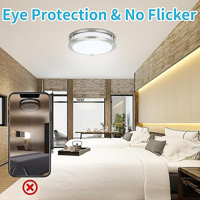 48W Dimmable LED Ceiling Light Fixture, 13.2in Flush Mount Light Fixture, Ceiling Lamp for Bedroom, Kitchen, Bathroom, Hallway, Super Bright 5000 Lumens, 3000K Warm White