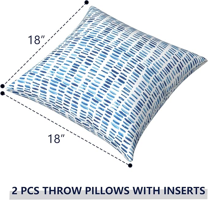 Outdoor Pillows for Patio Furniture 18x18 inch, Square Outdoor Throw Pillows with Inserts, Decorative Toss Pillows for Garden Couch Home Sofa Office Chair, Pack of 2, Pebble Blue