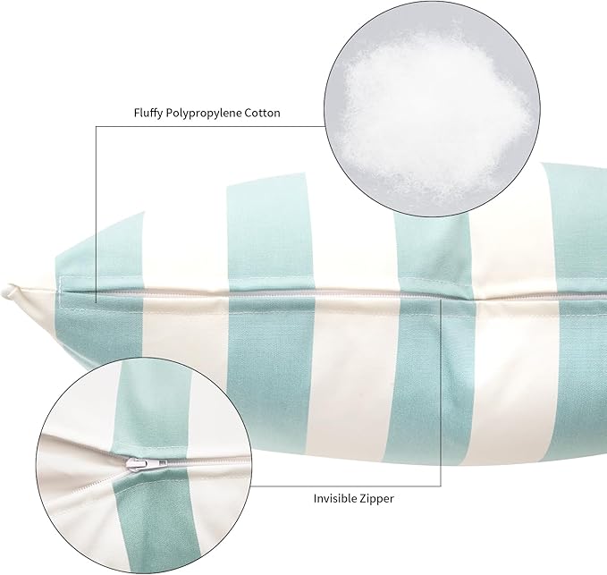 Decorative Patio Throw Pillows Pack of 2 Water Resistant Pillow Set of 2(18" x 12") Double Printed Rectangle Pillow for Outdoor Sofa&Chair,Light Blue Stripes