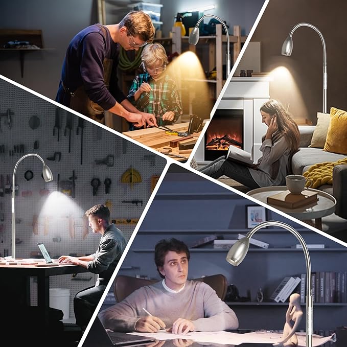 Reading Floor Lamp, 72" Tall LED Lamp with Flexible Gooseneck, Dimmable Zoomable Spotlight, Adjustable Color Beam Standing Lamp, Touch & Remote Control, Task Craft Bedroom Living Room (Brushed Nickel)