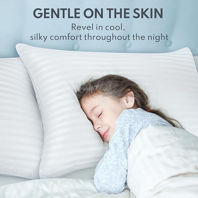 Queen Size Bed Pillows Set of 2 - Premium Down Alternative Cooling Pillows for Side, Back, and Stomach Sleepers Fluffy Hotel Quality Soft Microfiber Fill Breathable Skin-Friendly