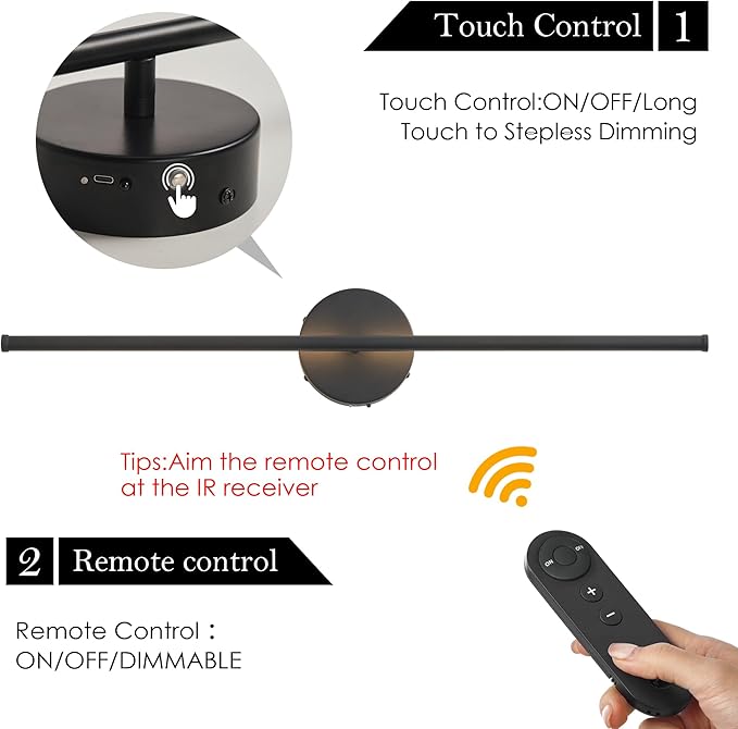 Battery Operated Wall Sconces with Remote Control, Dimmable Wall Sconces Set of Two, 350°Rotate, 3000K LED Black Wireless Wall Light for Living Room, Bedroom,Hallway, 28.3 Inch (2 Pack)
