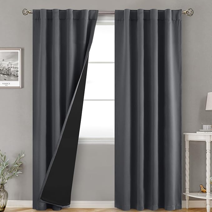 BGment Dark Grey 100% Blackout Curtains for Bedroom, Black Out Living Room 84 inch Panels with Thermal Liner, Rod Pocket and Back Tab Double Layer Room Darkening Drapes, 2 Panels,Each 38 x 84 Inch