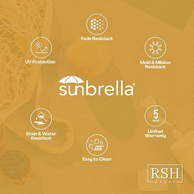 RSH DECOR: Sunbrella Lumbar Throw Pillows Set of 4 | 20" x 12" | Water and Fade-Resistant Performance Fabric | Outdoor Pillow Covers with Down-Alternative Inserts | Cabana Classic