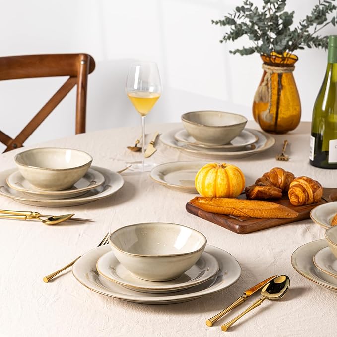 AmorArc Ceramic Dinnerware Sets, Handmade Stoneware Reactive Glaze Plates and Bowls Set, Scratch Resistant | Dishwasher & Microwave Safe Dishes Set, Service for 4 (12pc)