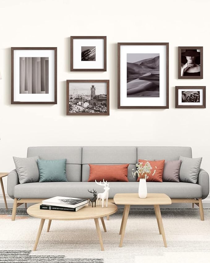 Egofine 8x10 Picture Frame Made of Solid Wood with Plexiglass, Display Pictures 4x6/5x7 with Mat or 8x10 Without Mat for Tabletop and Wall Mounting, Rustic Brown