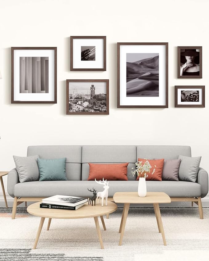 Egofine 5x7 Picture Frame Made of Solid Wood with Plexiglass, Display Pictures 3.5x5/4x6 with Mat or 5x7 Without Mat for Tabletop and Wall Mounting, Rustic Brown