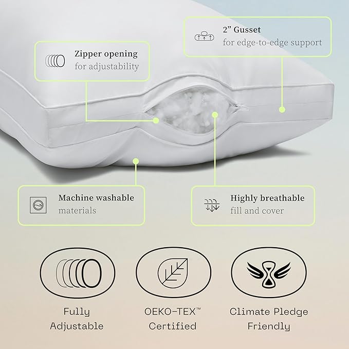 Coop Home Goods Essence Down Alternative Pillow Set of 2, King Size, Best Pillows for Sleeping, Adjustable Alternative to Down Pillows, Luxury Hotel Pillow for Back, Stomach or Side Sleepers