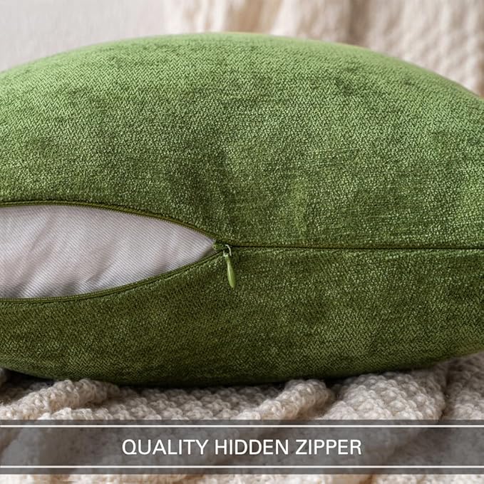 MIULEE Pack of 2 Moss Green Decorative Pillow Covers 20x20 Inch Soft Chenille Couch Spring Throw Pillows Farmhouse Cushion Covers for Home Decor Sofa Bedroom Living Room