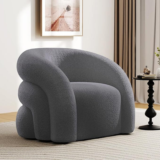 34.6" W Mordern Swivel Accent Chair,Sherpa Round Upholstered Boucle 360° Swivel Armchair for Living Room,Comfy No Assembly Sofa Chair for Bedroom Reading Apartment Lounge(Grey)