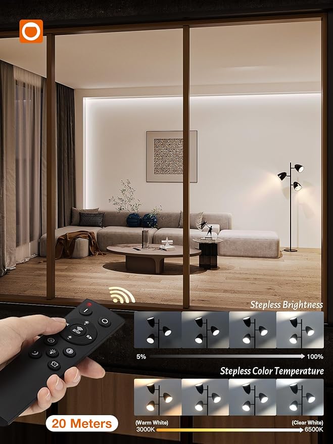 addlon Tree Floor Lamp with Remote, 3 Adjustable Rotating Light and Matching LED Bulbs, Standing Tall Pole Lamps for Living Room, Bedroom, Home, Office - Black