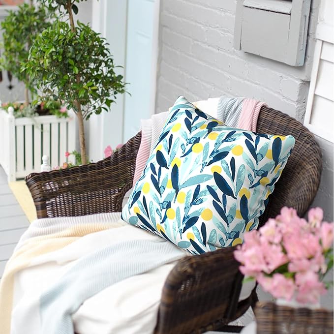 Outdoor Throw Pillow Covers 18”x18”, Decorative Pillow Covers for Patio Furniture, Modern Cushion Cases for Garden Couch Home Sofa Bed Office Chair, Pack of 2, Leaves Multi