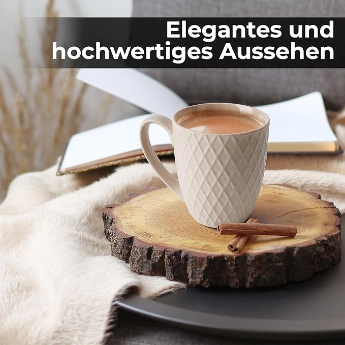 MIAMIO 6 x 14 Oz Coffee Mug Set - Modern Ceramic Matt - Palmanova Collection (Beige)