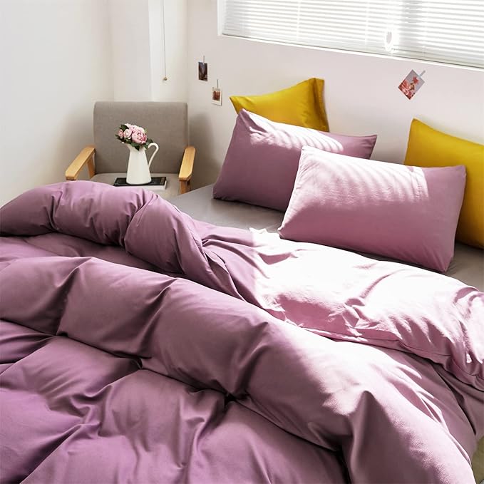 Cottonight Purple Comforter Set Queen Pale Mauve Bedding Comforter Set Full Solid Modern Dusty Lilac Purple Blanket Quilts Breathable 3 Piece Purple Comforter Set for Women Adults