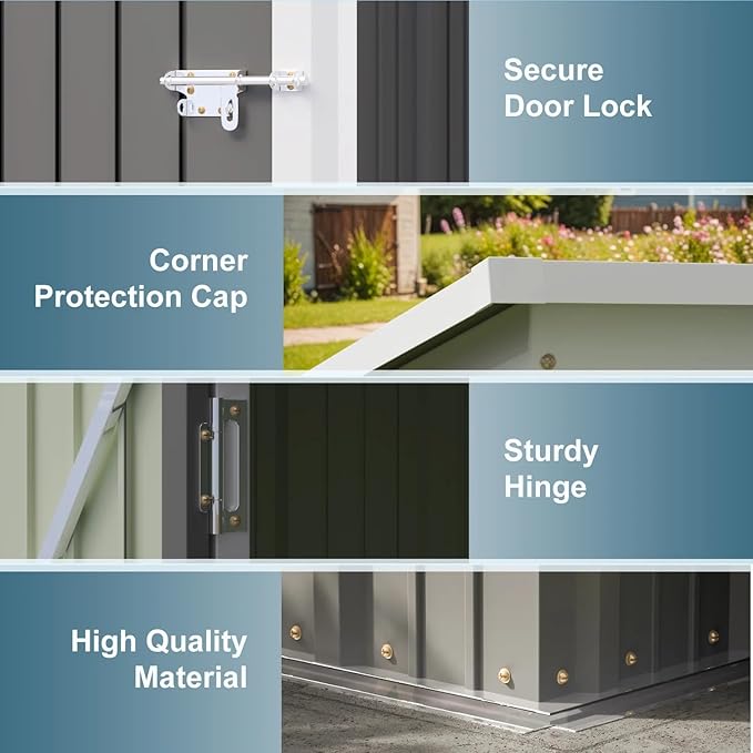 Greesum 5×3 FT Outdoor Storage Shed, Metal Storaged Sheds Without Floor, Tool Sheds with Lockable Doors and Slooping Roof for Garden, Patio, Backyard, Gray