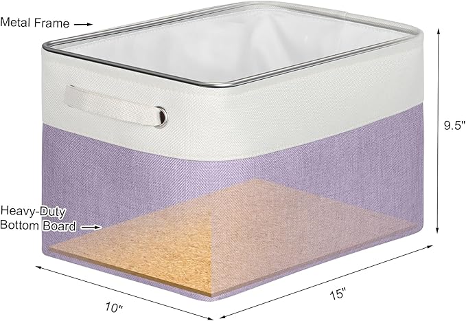 Kntiwiwo Foldable Storage Bins 15" x 10" x 9.5" Fabric Storage Basket Cube with Handles Large Linen Closet Organizer Bins for Organizing Shelf Home, Set of 3, Purple