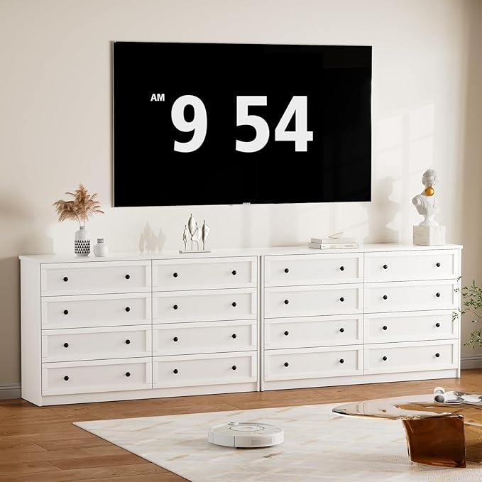 8 Drawer Large Dresser for Bedroom, 55.1" Wide White Dressers & Chests of Drawers with Large Capacity Storage,Dresser for Bedroom