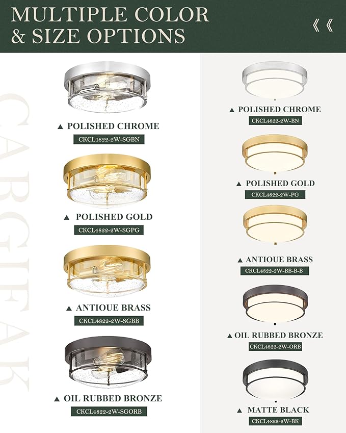 12-Inch Flush Mount Ceiling Light, Modern Farmhouse Style with Bubble Glass Shade, Oil Rubbed Bronze Finish, Ideal for Living Room, Bedroom, or Dining Room – Model CKCL4822-2W-SGORB