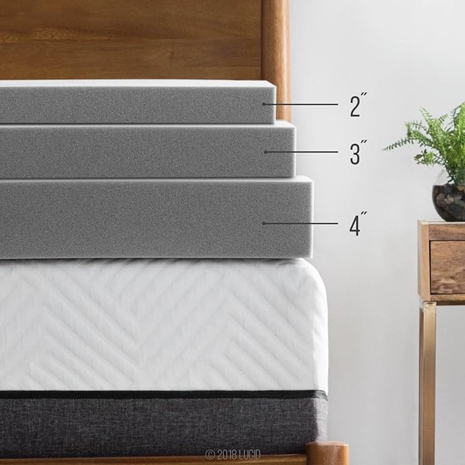 Lucid 2 Inch Ventilated Bamboo Charcoal Memory Foam Mattress Topper - Twin XL Mattress Topper