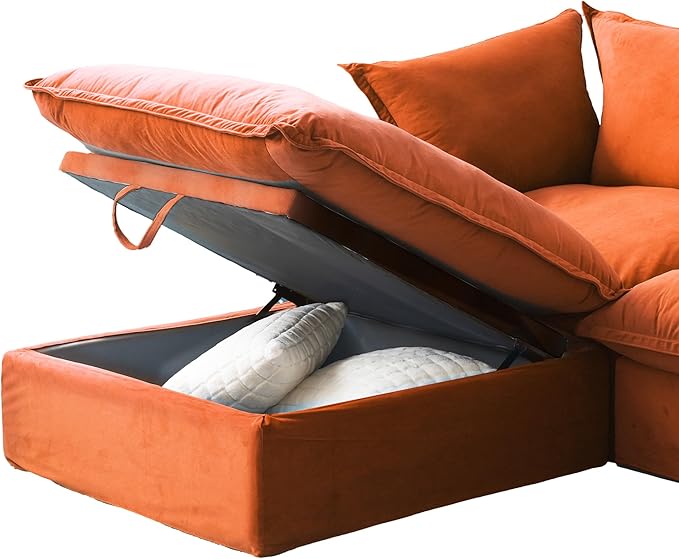JACH L-Shaped Modular Couches, Deep Seat Sectional Couch with Chaise Ottoman, Modern Comfy Cloud Sectional Sofas, Cushion Covers Removable, Two Corners and A Middle Sofa for Living Room (Orange)