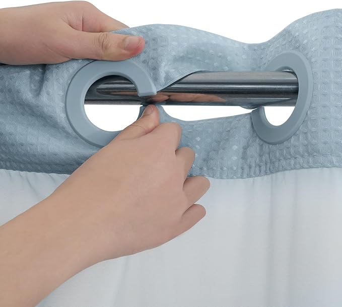 River Dream Heavyweight No Hooks Required Dotted Waffle Weave Shower Curtain with Snap in Liner -Extra Long 71W x 86H,Hotel Grade,Spa Like Bath Curtain,Blue