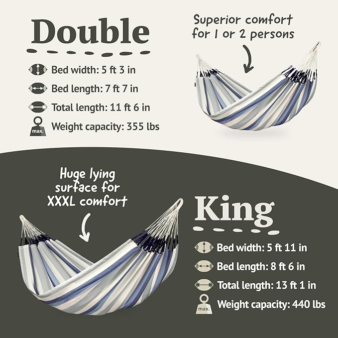 LA SIESTA - Large Double Brisa Classic Hammock & CasaMount - Suspension Kit for Walls & Ceilings - Weather Resistant Portable Hammock - 2-Person - Sea Salt