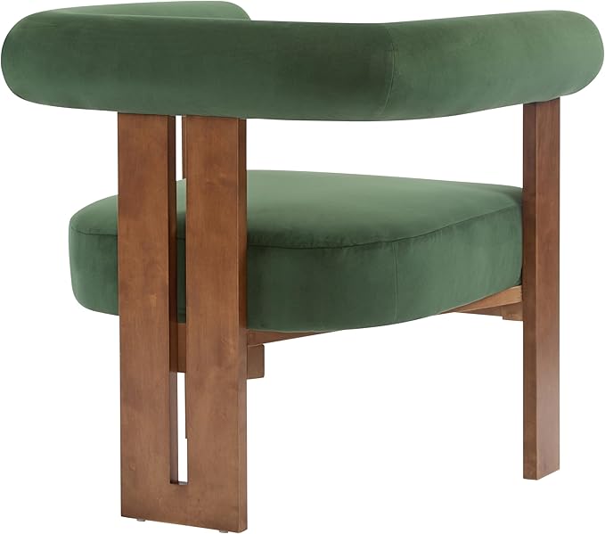 Christopher Knight Home Modern Velvet Upholstered Accent Chair for Living Room, Home Office, Apartment, Arm Chair with Curve Backrest and Birch Wood Legs, Three Legs Structure, Forest Green and Brown