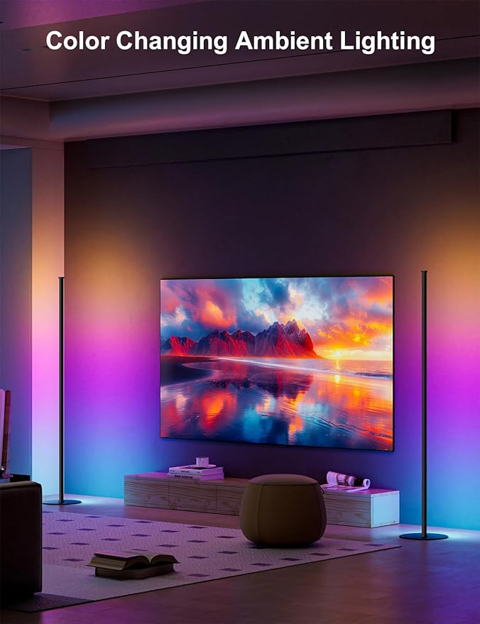 Corner Floor Lamp, RGB IC Smart Corner Lamp Work with Alexa 55", APP & Remote Control with Music Sync, 16 Million Colors & Timer, Color Changing Ambient Lighting for Living Room Bedroom Game Room