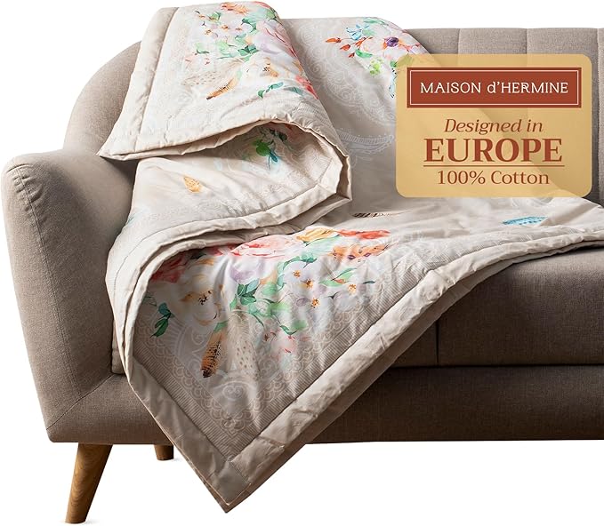Maison d' Hermine Throw Blanket for Couch Lightweight Soft Warm Breathable Cotton Throw Blankets for Bed Girls Boys Women Men Gifts Sofa Travel Living Room Chair Bedding (50"x60", Ibiza)