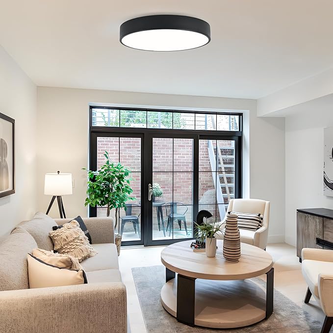 18 Inch Modern Flush Mount Ceiling Light, 4-Lights Black Round Light Fixture, Minimalistic Ceiling Lamp Fixture for Bedroom Laundry Room Bathroom Living Room